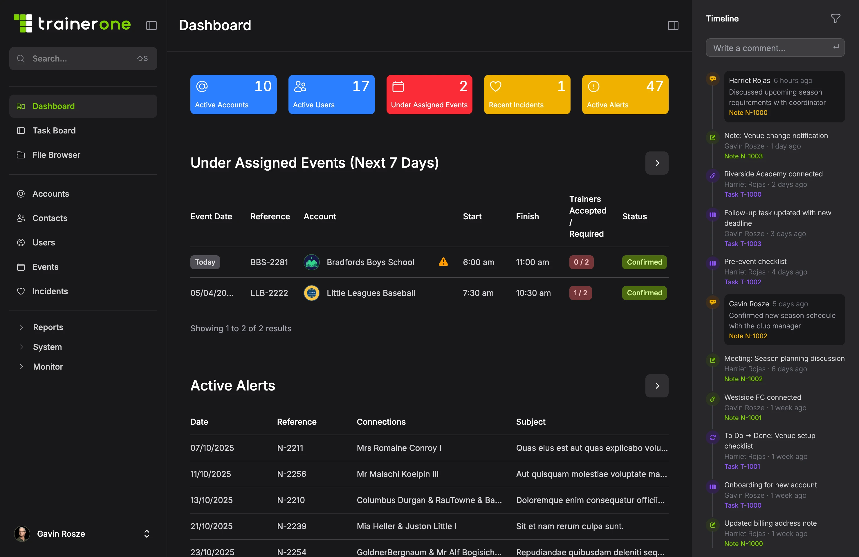 TrainerOne Dashboard