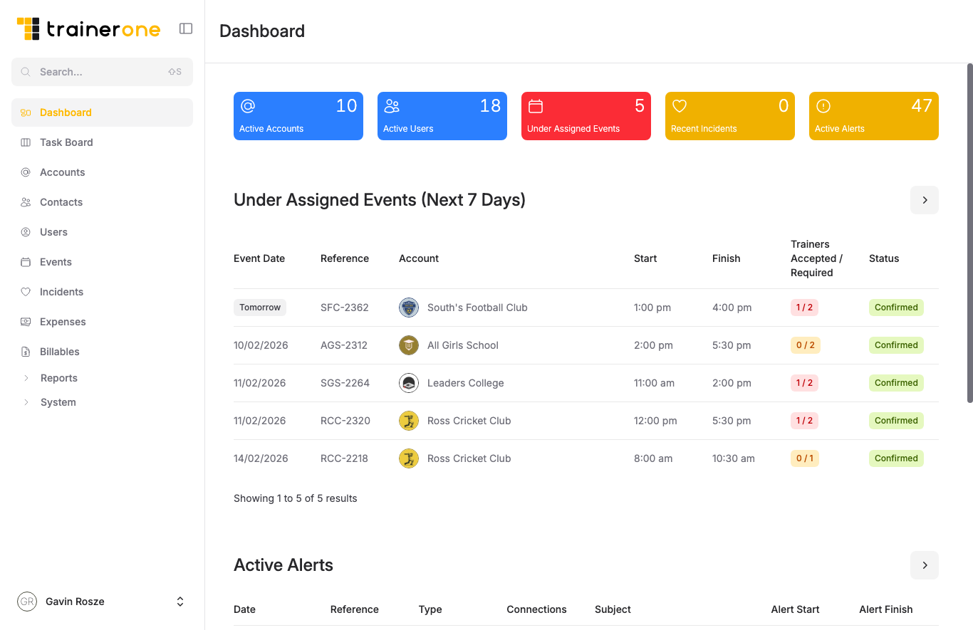 TrainerOne Dashboard