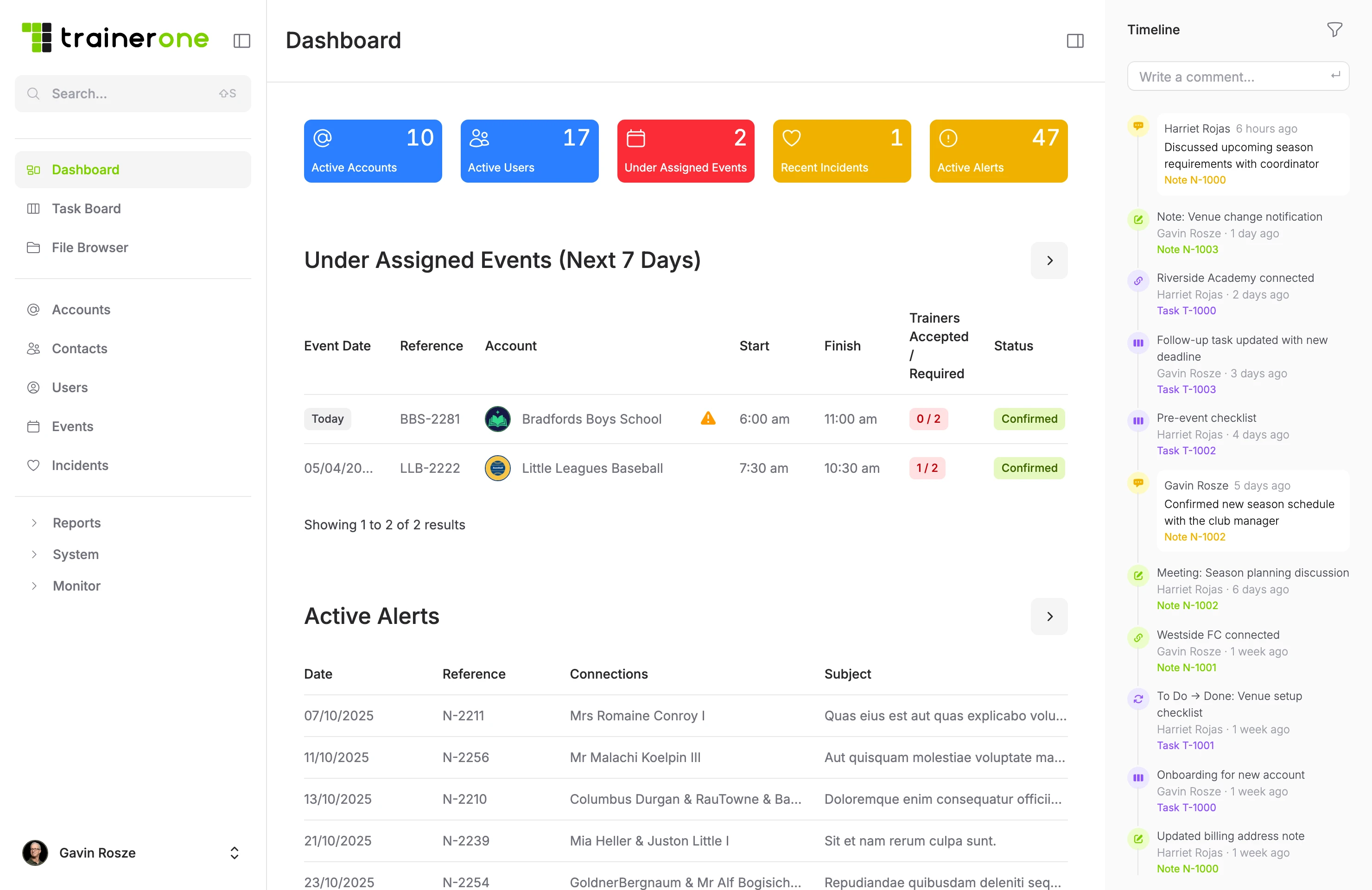 TrainerOne Dashboard