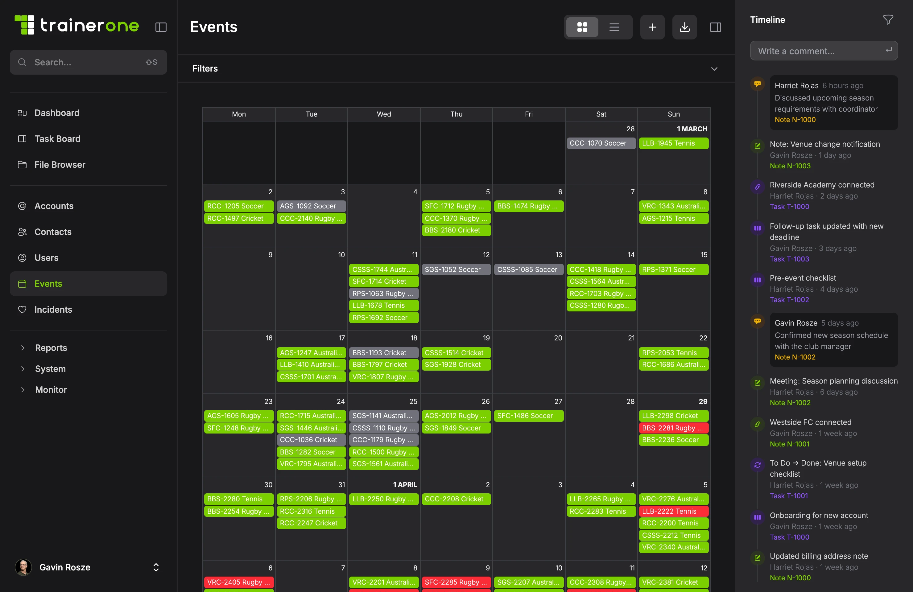 TrainerOne Events Calendar