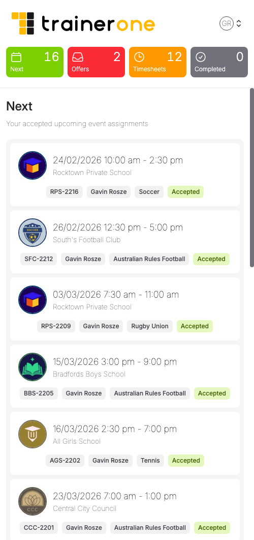 TrainerOne Trainer Portal